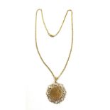 22ct Gold 1898 queen Victoria Sovereign in a 9ct gold pendant of a 9ct gold chain total weight 22.