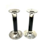 Pair of Vintage silver & ebony candlesticks measure approx height 15cm chester silver hallmarks