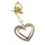 9ct white and yellow gold diamond pendant necklace (4.1g)
