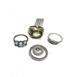 Three Silver Gemstone Set Rings And A Pendant Including Tanzanite And Diamond (20g)