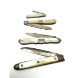 4 antique silver & m.o.p fruit knives