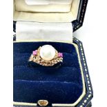 14ct gold pearl and ruby ring (3.1g)