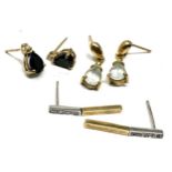 3 pairs of 9ct gold gemstone set earrings inc diamond sapphire weight 4.4g