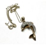 9ct gold diamond dolphin pendant necklace (2.7g)
