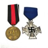 2 german ww2 medals inc 25yr service & 1938 sudetenland medal