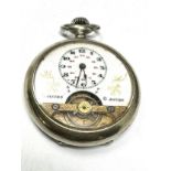 Antique open face 8 day pocket watch Hebdomas style the watch is ticking nickel case