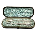 Boxed Victorian silver christening spoon & fork