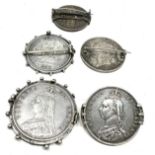 5 victorian silver coins brooched weight 92g