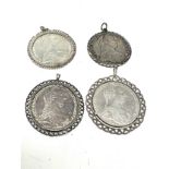 4 silverM Theresia Austrian Coins mounted in silver pendant frames