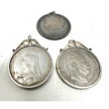 3 antique silver coins set in silver pendant mounts weight 98g