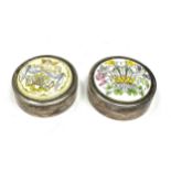 2 silver & enamel lid pill boxes