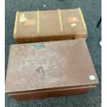 Vintage wooden and metal cabin trunk and vintage tin drunk largest measures approx 36 inches long by