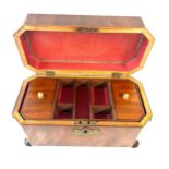 Mahogany tea caddy with brass handles measures approximately 12.5 inches wide 7 inches tall