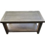 Oak one shelf coffee table, approximate measurements: Height 20.5 inches, Width 39.5 inches, Depth
