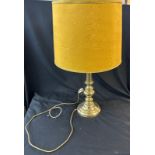 Brass base lamp and shade measures approx 25.5 inches tall