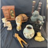 Selection of collectors items includes jewellery box, brass ink stand etc