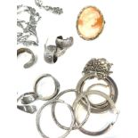 Tray of silver and costume jewellery includes silver and marcasite, earrings, cameo