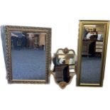 Selection of gilt framed mirrors, largest measures 41 inches tall by 17 inches wide