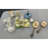 Selection of miscellaneous includes dressing table set, clocks etc