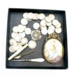 Selection of collectables includes coins, silver fob, silver ring, coins, Miniature, etc