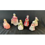 6 Royal Doulton lady figures includes Diana, Tootless, Babie, Penny, Rose and Sweeting