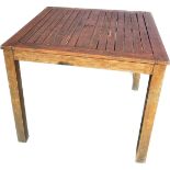 Square teak table approximate table measurements: Height 29.5 inches, 35.5 inches Square