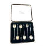 Set of 6 cased silver coffee spoons