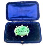 Vintage Chinese Jade and diamond brooch set in unmarked gold, approximate weight 5.3g, approximate