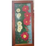 Large frame tapestry and a mahogany plant stand.Frame measures approximately 60 inches by 28