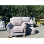 Two seater sofa, arm chair and foot stool, 2 seater measures approximately Height 35 inches, Depth