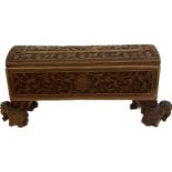 Antique carved Indian Sandalwood casket, approximate width 27cm