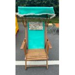 Vintage wooden decking chair with sun protector
