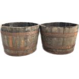 2 half barrel planters, approximate height 17.5 inches, diameter 22 inches