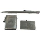 Vintage hallmarked sterling silver vesta case, propelling pencil and cigar cutter