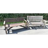 2 wooden gardens bench, largest measures Length 65 inches, depth 25 inches, Height 37 inches