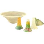 Selection of vintage and later glass light shades includes tiffany style etc