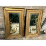 Pair of vintage hand painted mirrors in gilt frames measures approx 36 inches tall by 20.5 inches