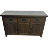 Modern oak 3 door, 3 drawer sideboard, Height 34.5 inches, Width 54.5 inches, Depth 17.5 inches