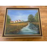 Framed painting on canvas signed George Hammon 83, measures 22.5 inches wide 18.5 inches tall