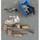 Selection of vintage tools to include greasing gun, trowels, carpentry tools etc