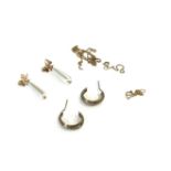 Pair ladies 9ct gold drop earrings together with some 9ct scrap gold, total weight 2.8g