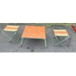 Vintage metal folding camping table and two stools