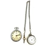 Vintage silver fob watch with a silver albert chain along with a smith pocket watch