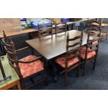 Oak refectory table and 6 ladderback chairs includes 2 carver chairs