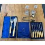 Selection of miscellaneous includes silver rimmed cutlery etc