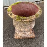 Large antique stone garden planter measures approx 21 inches tall by 21 inches diameter