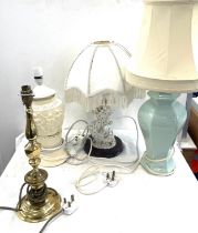 Large selection of assorted lamps includes brass based etc, with shades etc