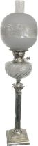 Victorian silver plated Nelson Column Oil lamp measures approx 32 inches tall