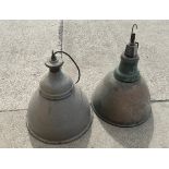 Two industrial enamel vintage lights measures 21 inches tall by 18 inches diameter