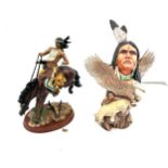 Selection of vintage native American/viking items to include two figures, viking wig, wall horn